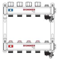 Коллектор Rommer без расходомеров, с клапаном вып. воздуха и сливом 7 вых.